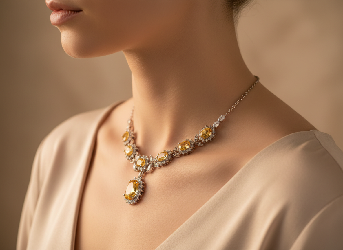 collier en zirconia imitation topazes jaunes NACRELUNE collier