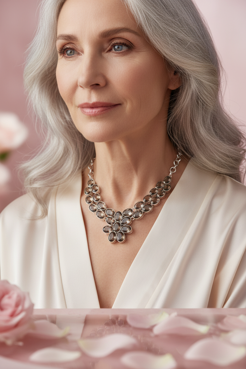 Collier en argent 925 et quartz fumés taillés nacrelune.com collier
