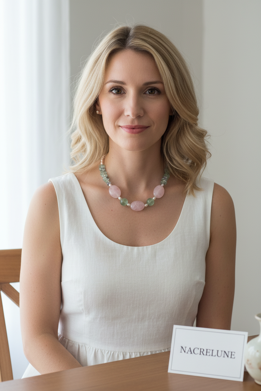 Collier Quartz Rose Fluorine Pierres Naturelles nacrelune.com collier