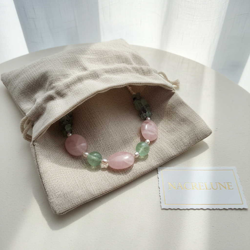 Collier Quartz Rose Fluorine Pierres Naturelles nacrelune.com collier