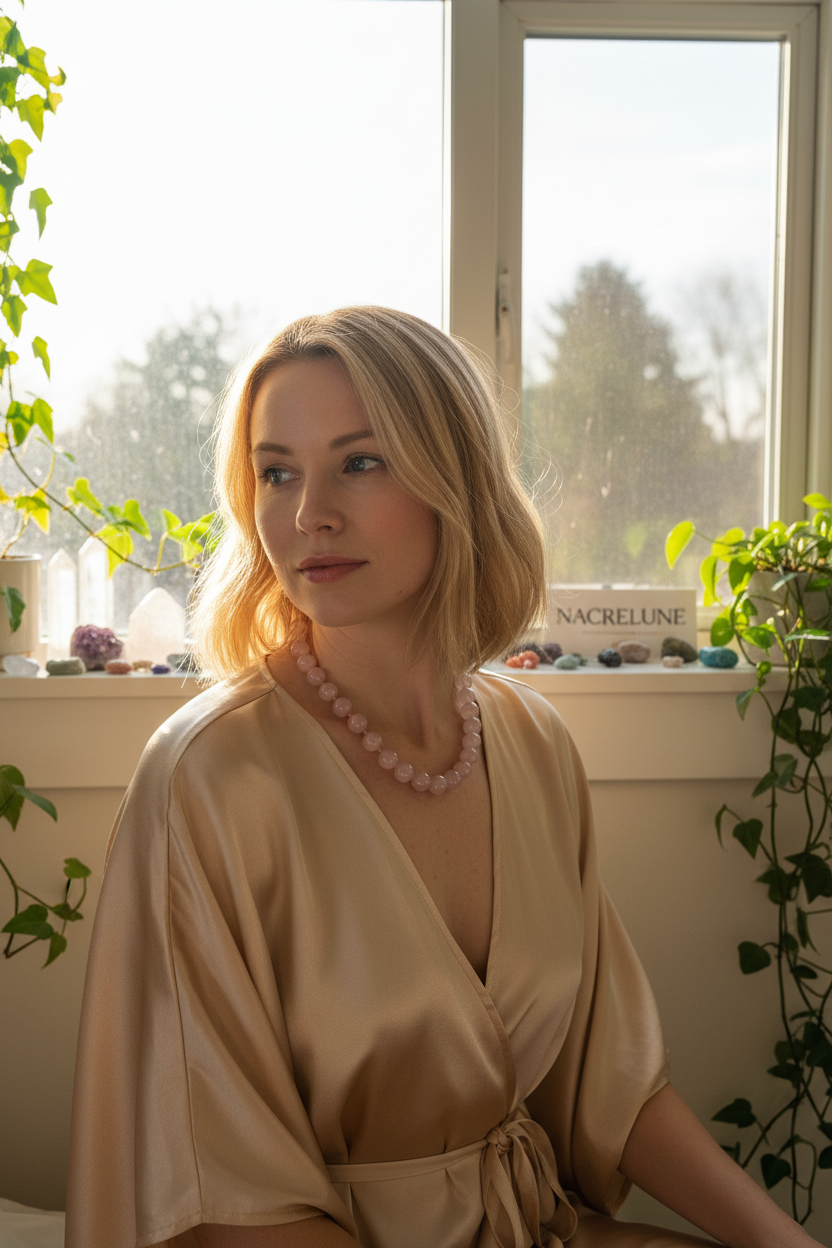 Collier Quartz Rose Pierre Naturelle Amour nacrelune.com collier