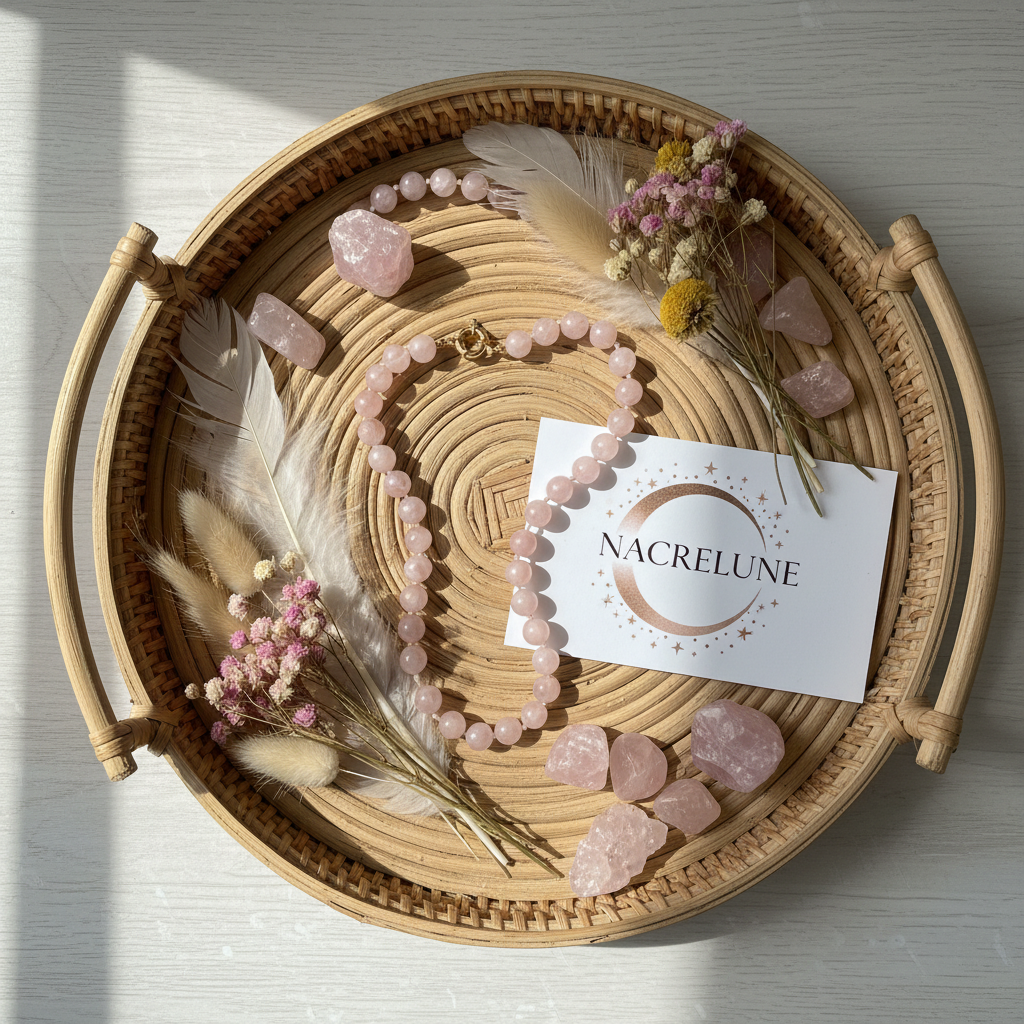 Collier Quartz Rose Pierre Naturelle Amour nacrelune.com collier