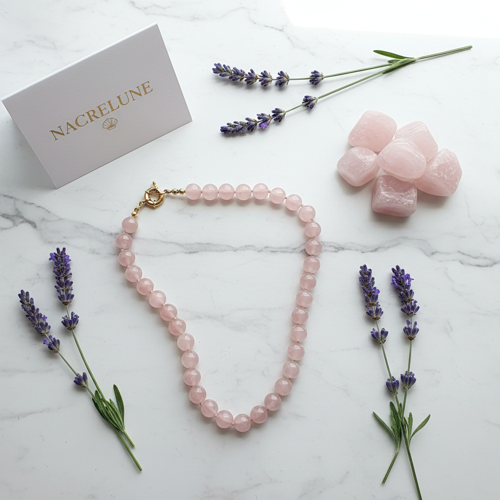 Collier Quartz Rose Pierre Naturelle Amour nacrelune.com collier