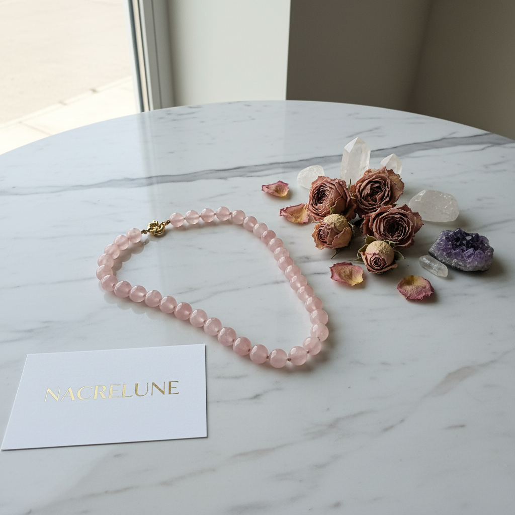 Collier Quartz Rose Pierre Naturelle Amour nacrelune.com collier