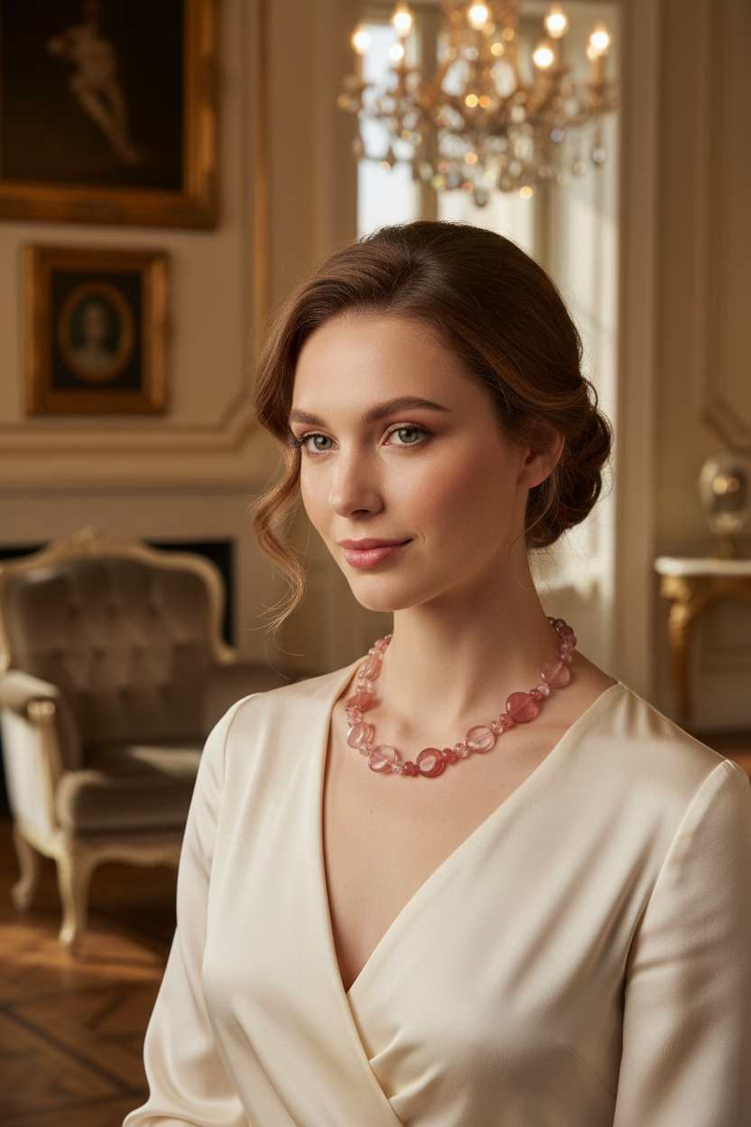 Collier artisanal en perles de quartz rouge nacrelune.com collier