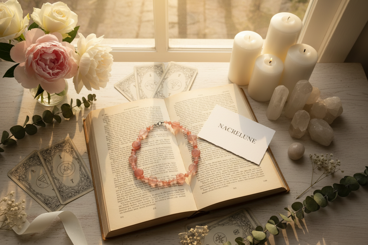 Collier artisanal en perles de quartz rouge nacrelune.com collier