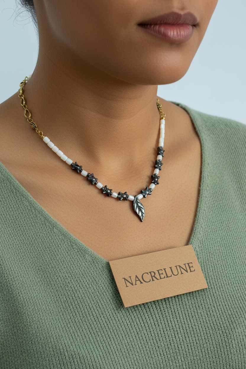 Collier nacre et tortues en hématite nacrelune.com collier