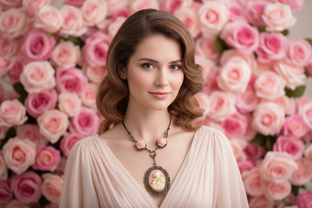 Collier avec roses et camée en résine : choisissez votre couleur nacrelune.com collier