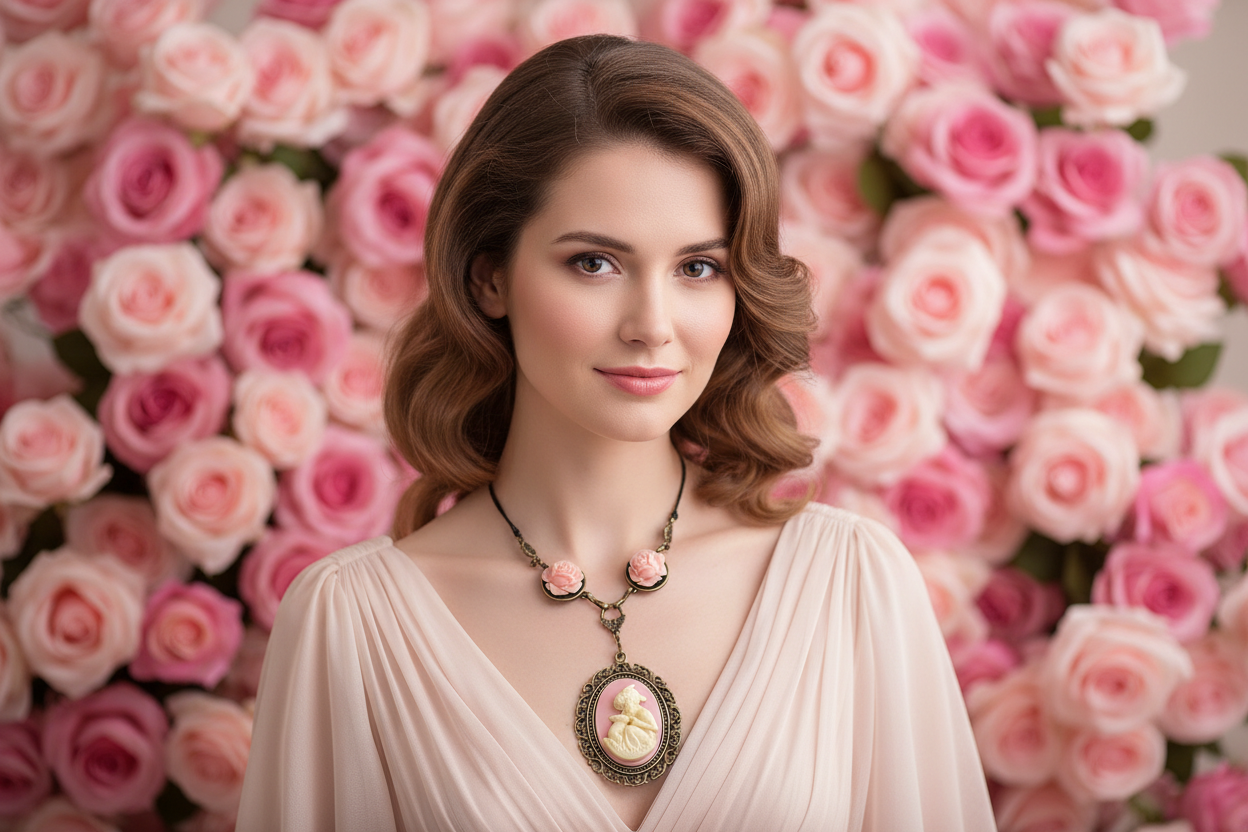 Collier avec roses et camée en résine : choisissez votre couleur nacrelune.com collier