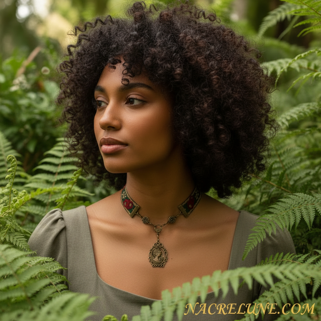 collier avec ruban brocard et camée métallique nacrelune.com collier