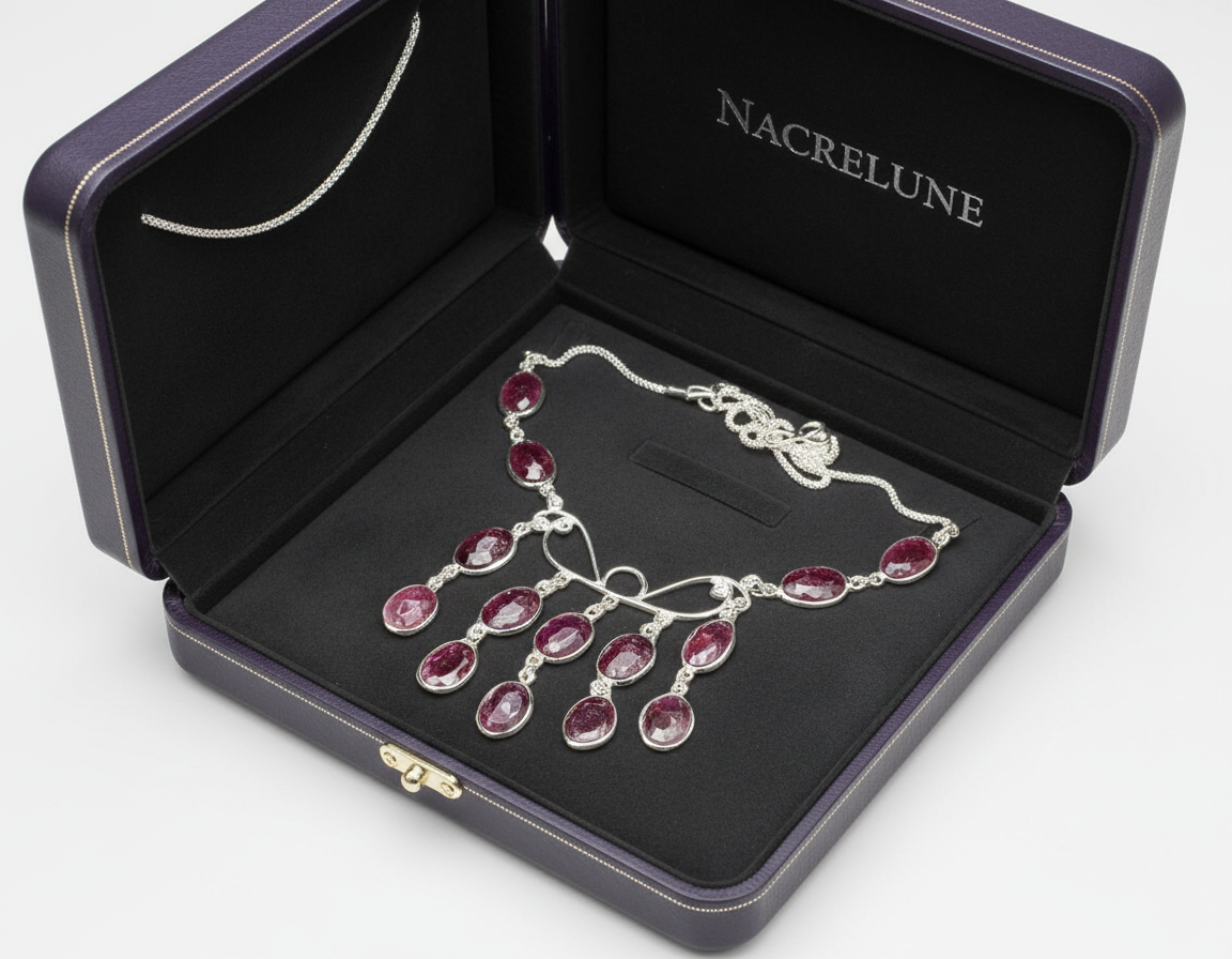 Collier argent 925 avec rubis véritables facettés NACRELUNE collier
