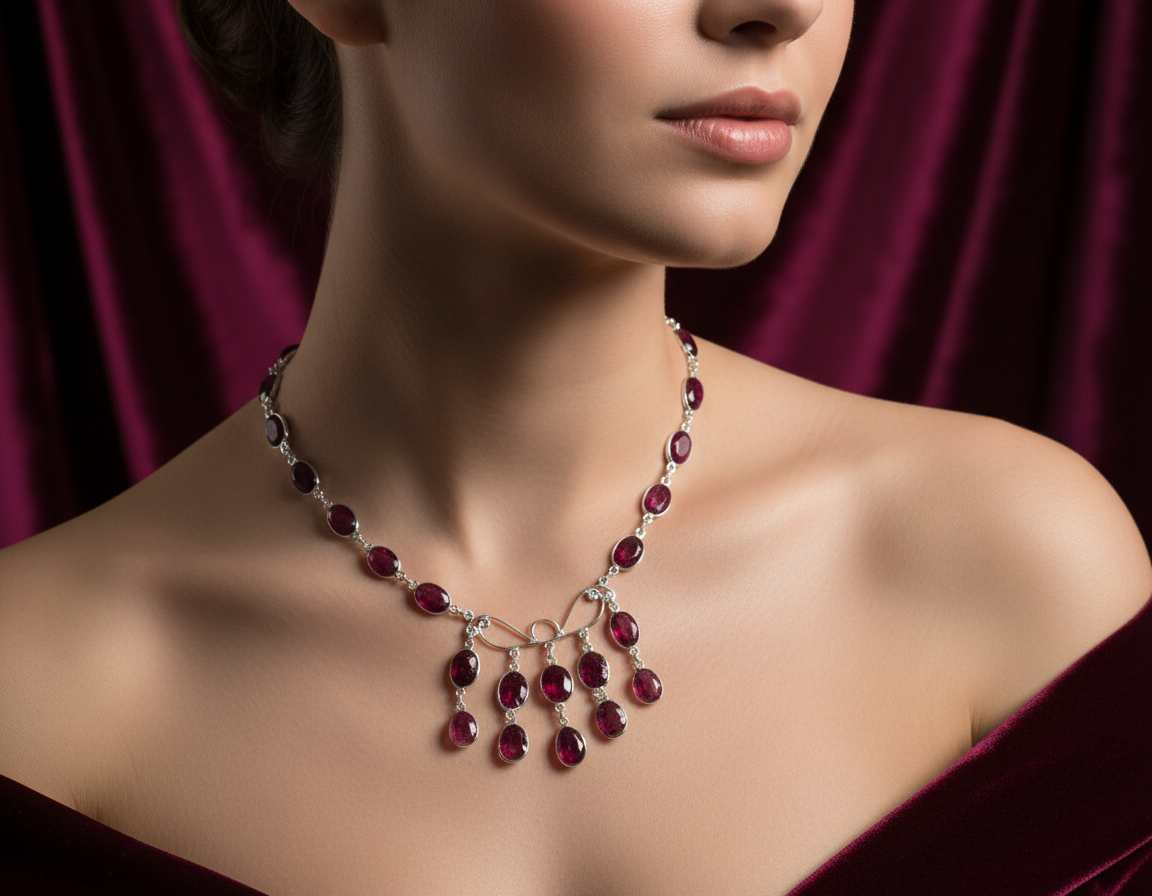 Collier argent 925 avec rubis véritables facettés NACRELUNE collier