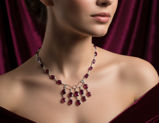 Collier argent 925 avec rubis véritables facettés NACRELUNE collier