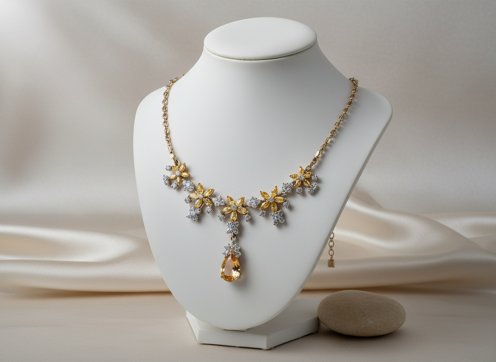 collier en zirconia imitation topazes jaunes et diamants nacrelune.com collier