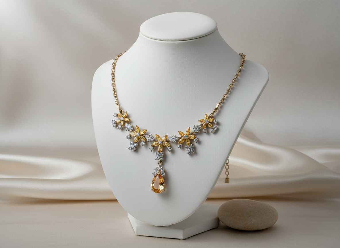 collier en zirconia imitation topazes jaunes et diamants NACRELUNE collier