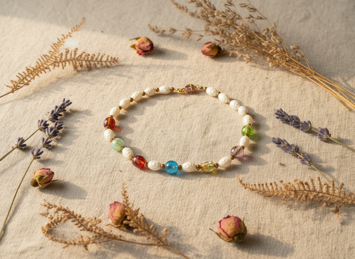 collier en perles de verre décorées et perles de verre dentelle blanche nacrelune.com collier