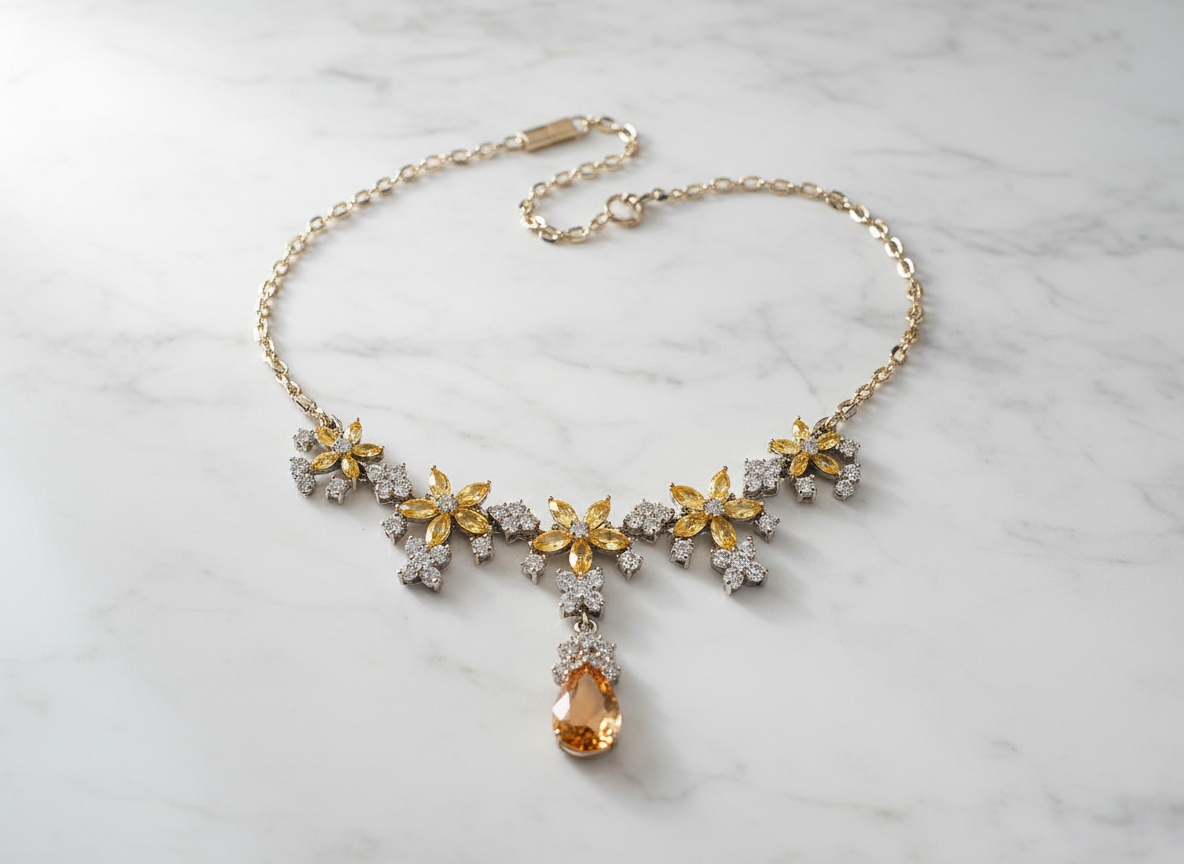 collier en zirconia imitation topazes jaunes et diamants NACRELUNE collier