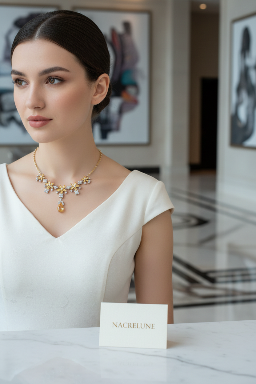 collier en zirconia imitation topazes jaunes et diamants nacrelune.com collier