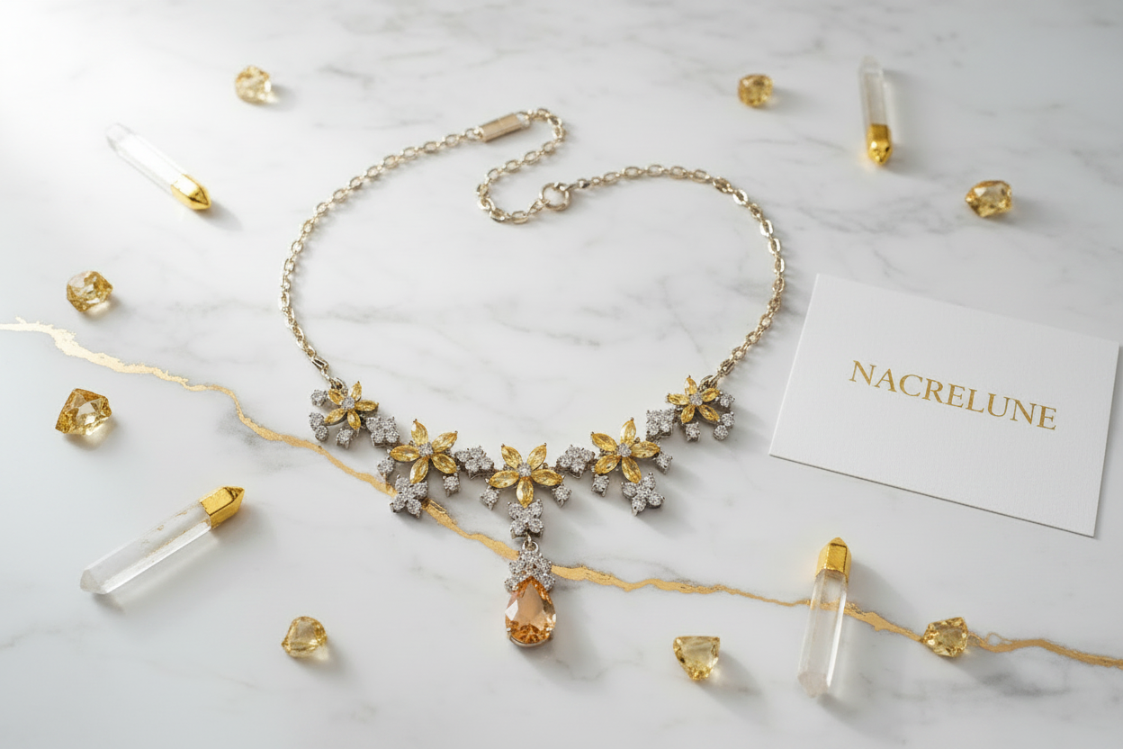 collier en zirconia imitation topazes jaunes et diamants nacrelune.com collier