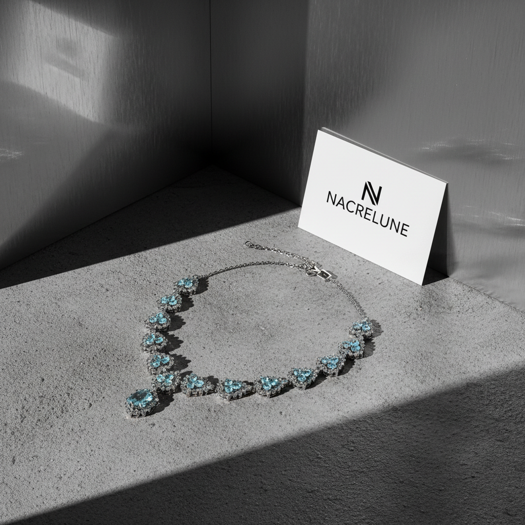 Collier topazes bleues et zirconia montés sur argent NACRELUNE