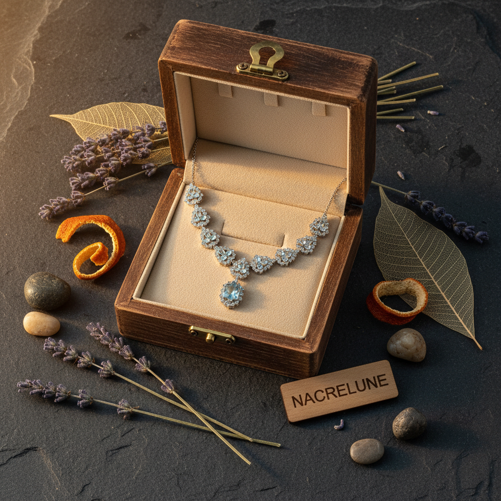 Collier topazes bleues et zirconia montés sur argent NACRELUNE