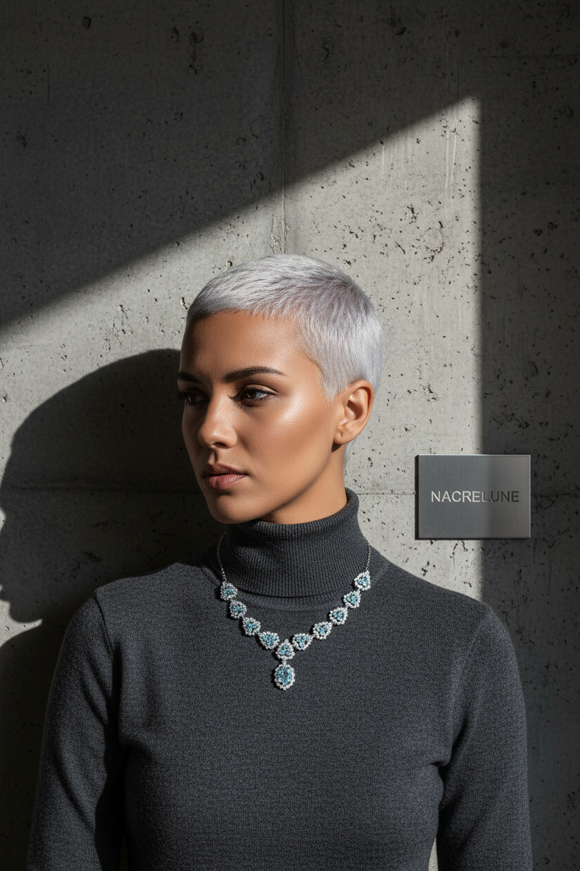 Collier topazes bleues et zirconia montés sur argent NACRELUNE