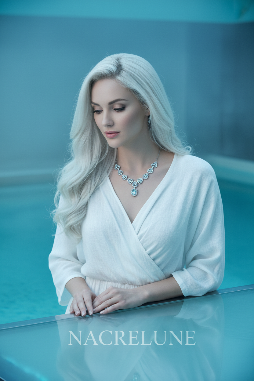 Collier topazes bleues et zirconia montés sur argent NACRELUNE