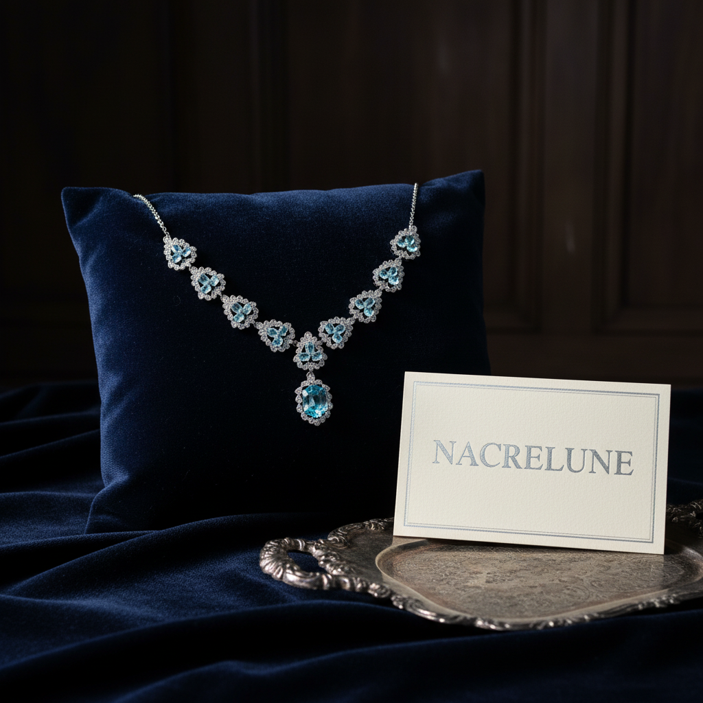 Collier topazes bleues et zirconia montés sur argent NACRELUNE