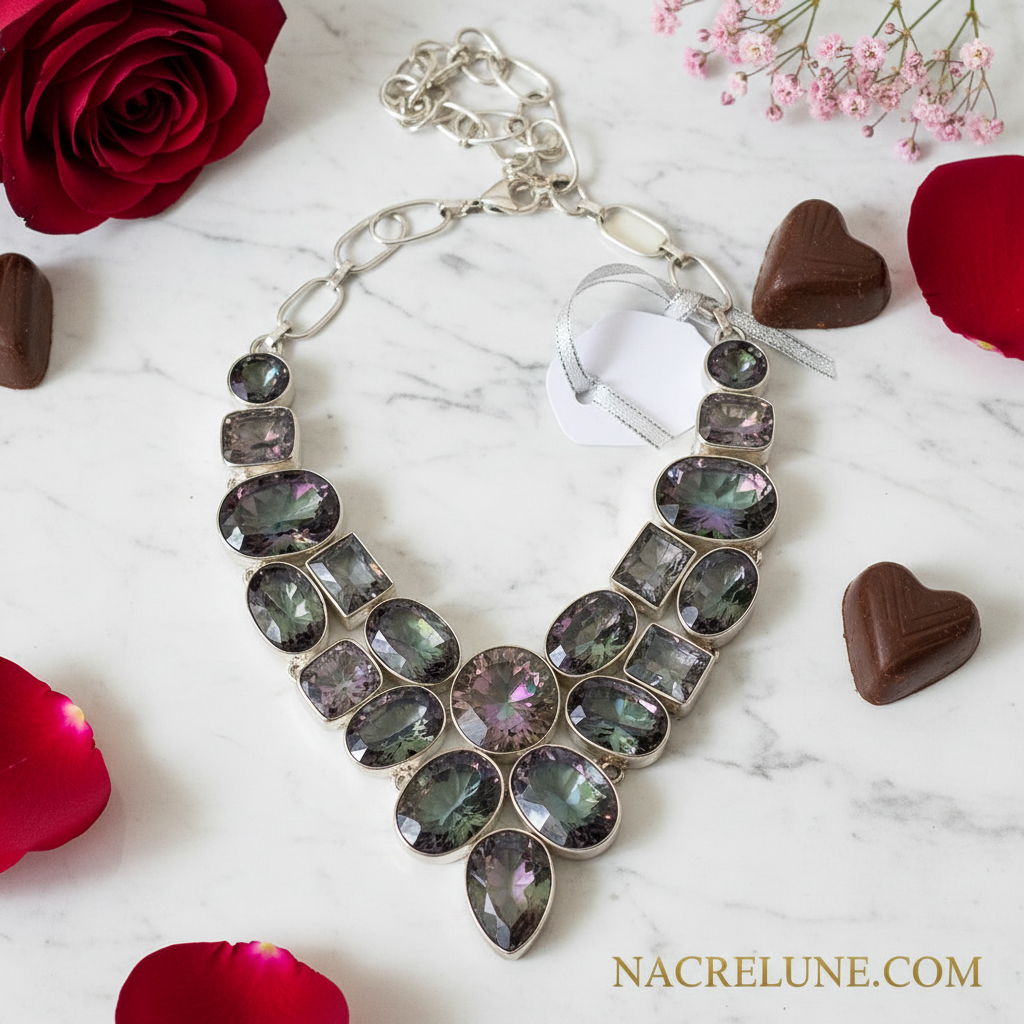 Collier en argent 925 et topazes traitées mystique nacrelune.com collier