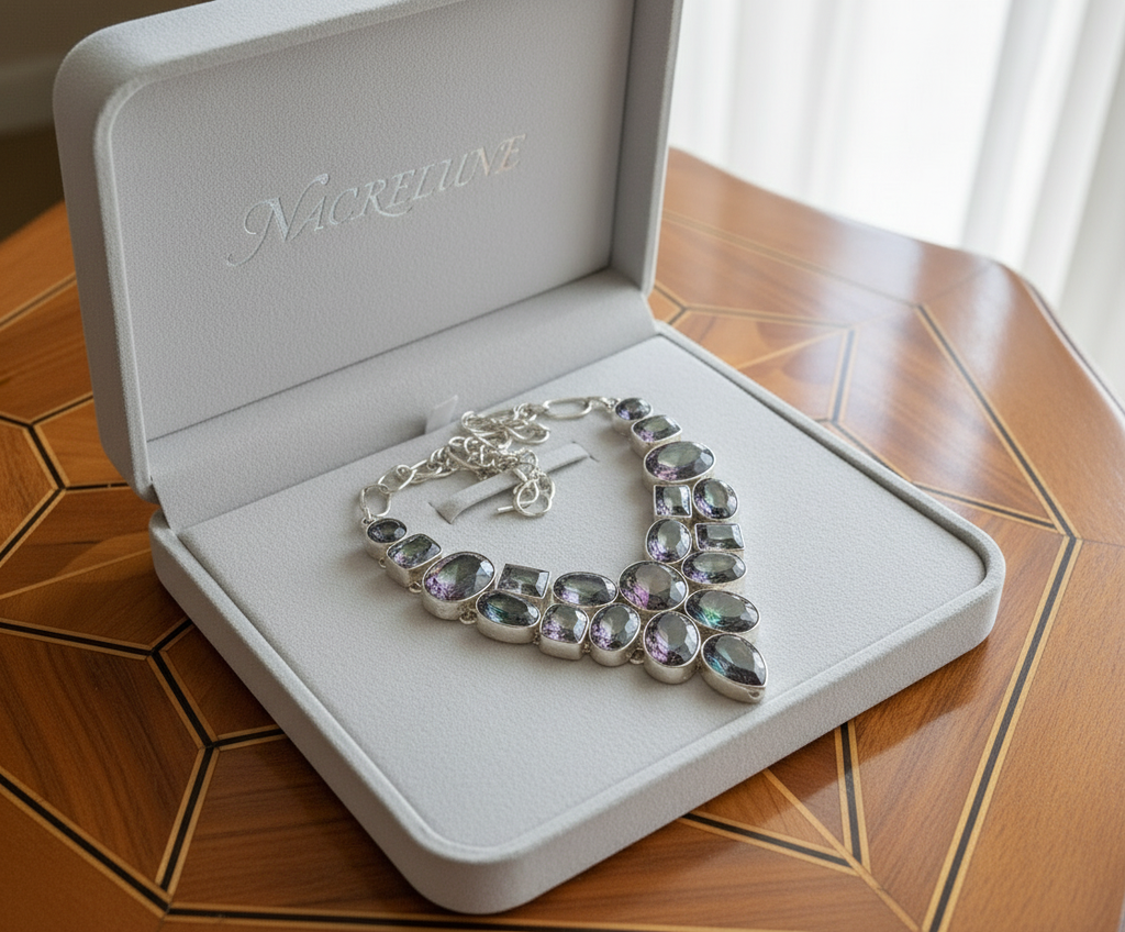 Collier en argent 925 et topazes traitées mystique nacrelune.com collier