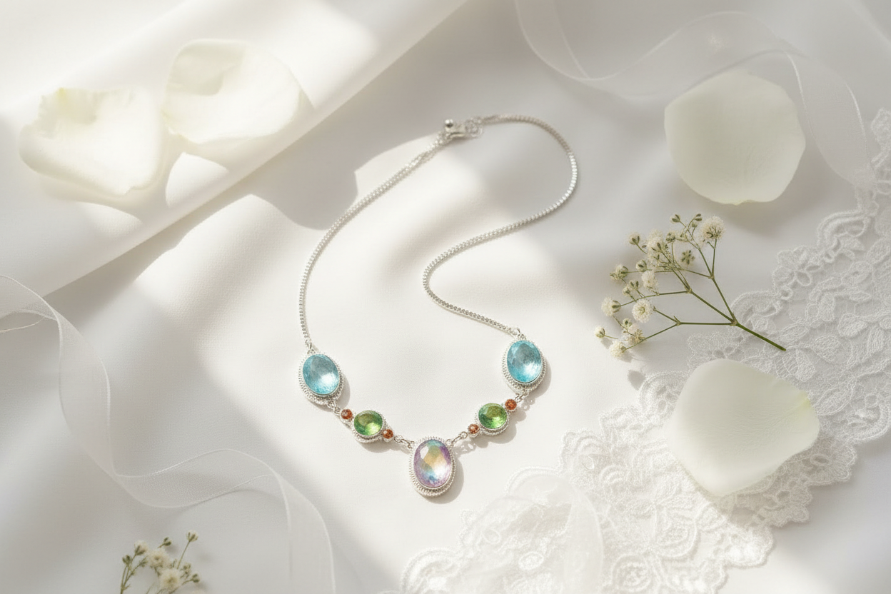 Collier argent 925 et topazes mystiques claires nacrelune.com collier