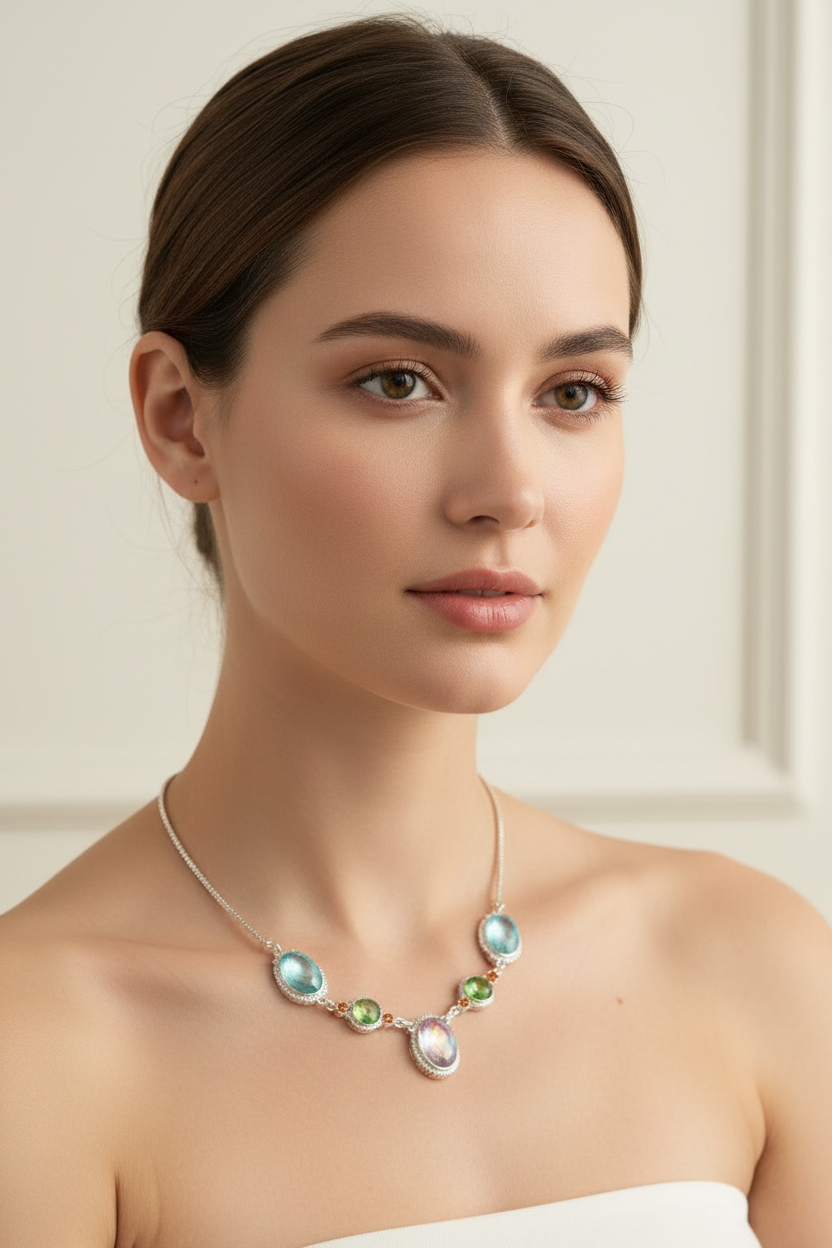 Collier argent 925 et topazes mystiques claires NACRELUNE collier