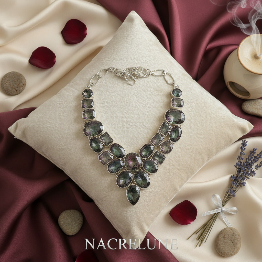 Collier en argent 925 et topazes traitées mystique nacrelune.com collier