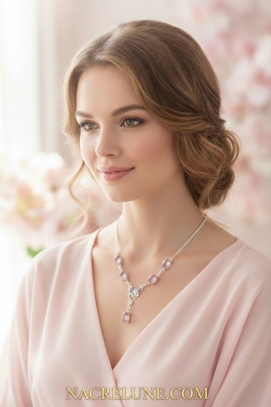 Collier argent 925 et topazes roses NACRELUNE collier