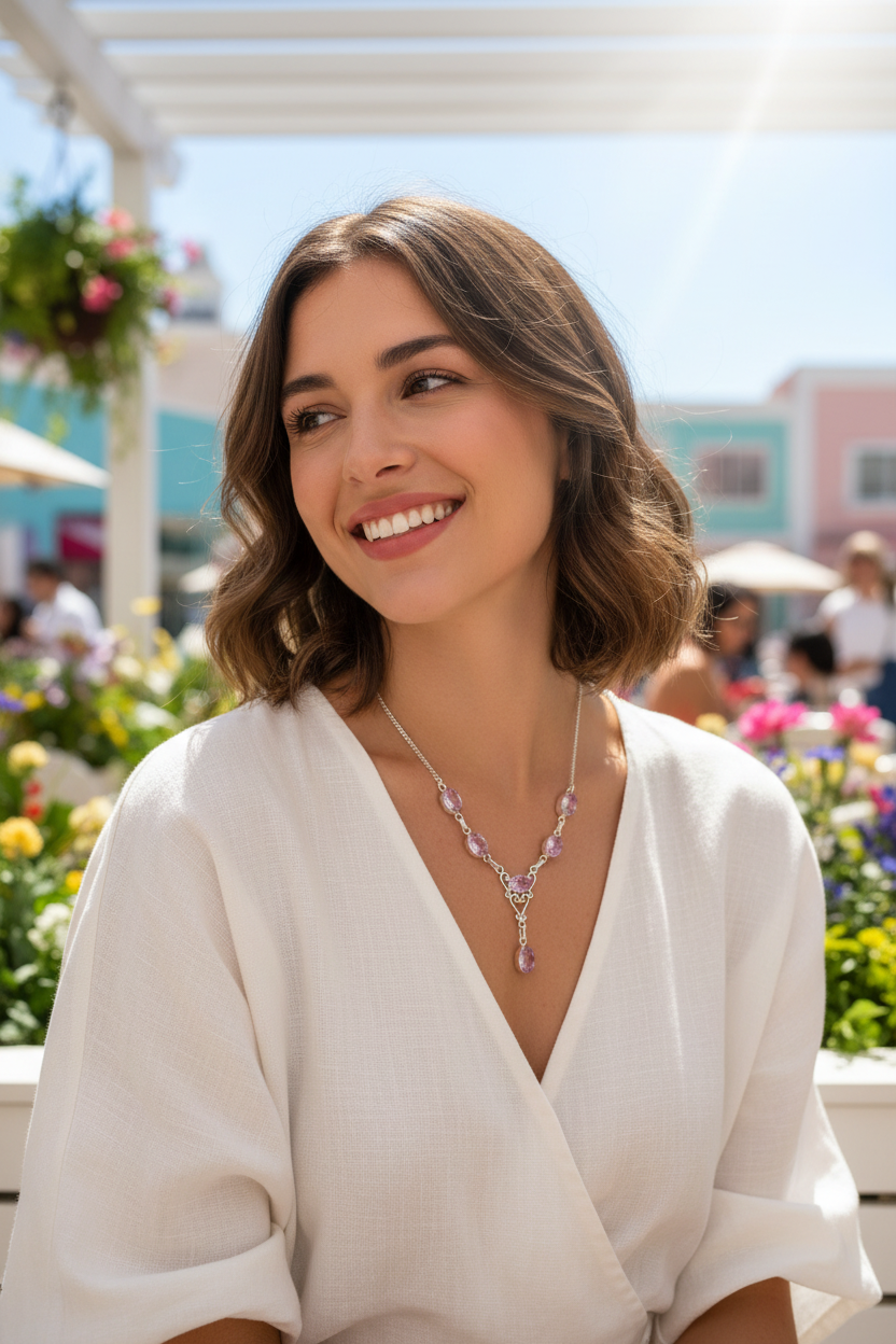 Collier argent 925 et topazes roses NACRELUNE collier