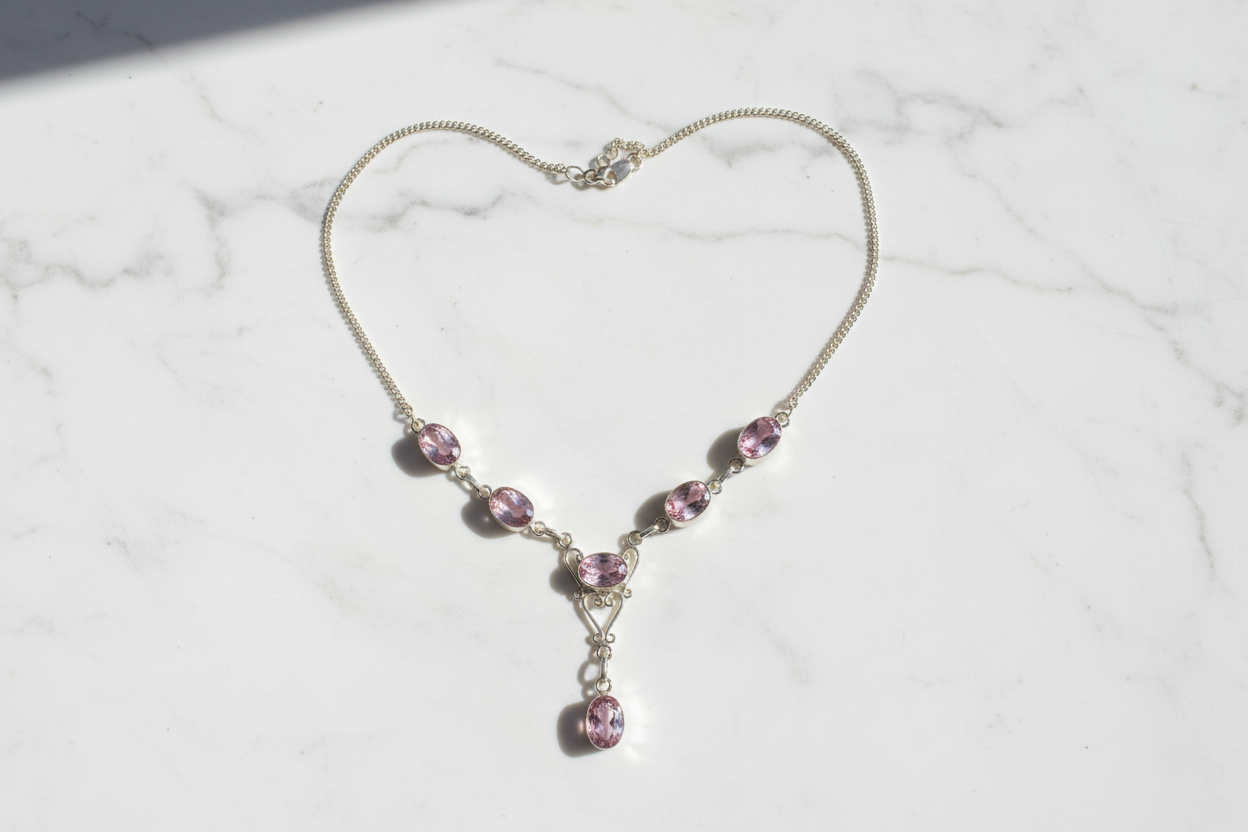 Collier argent 925 et topazes roses NACRELUNE collier