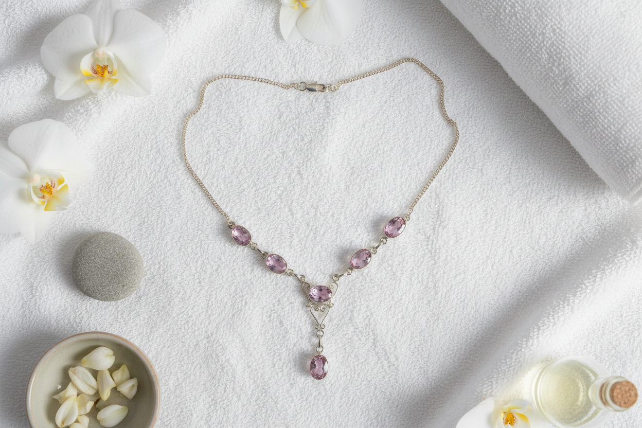 Collier argent 925 et topazes roses NACRELUNE collier