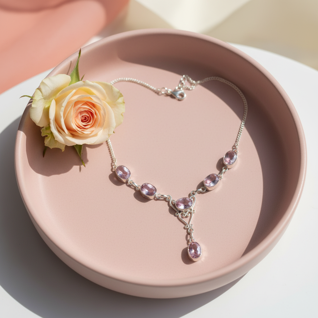 Collier argent 925 et topazes roses nacrelune.com collier