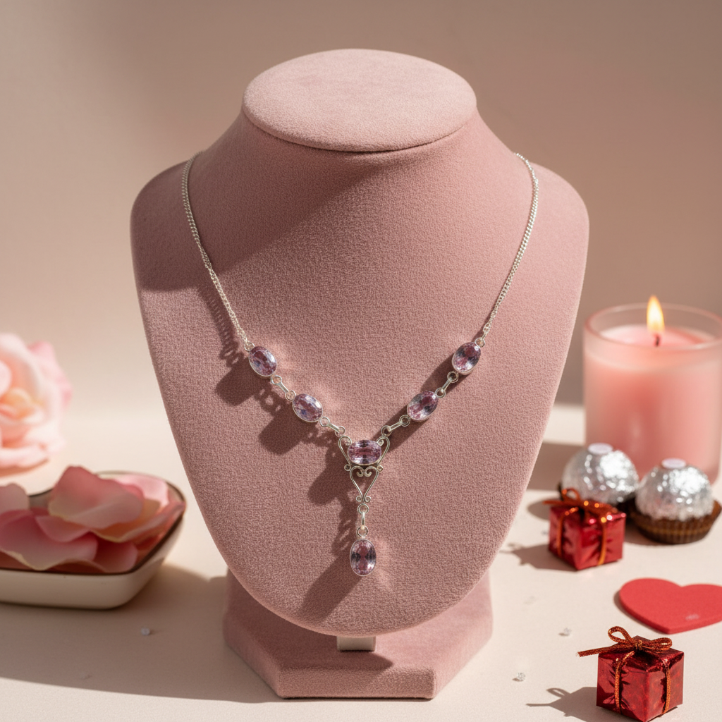 Collier argent 925 et topazes roses nacrelune.com collier