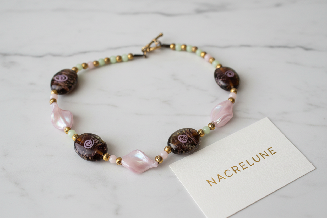 collier en verre décoré nacrelune.com collier