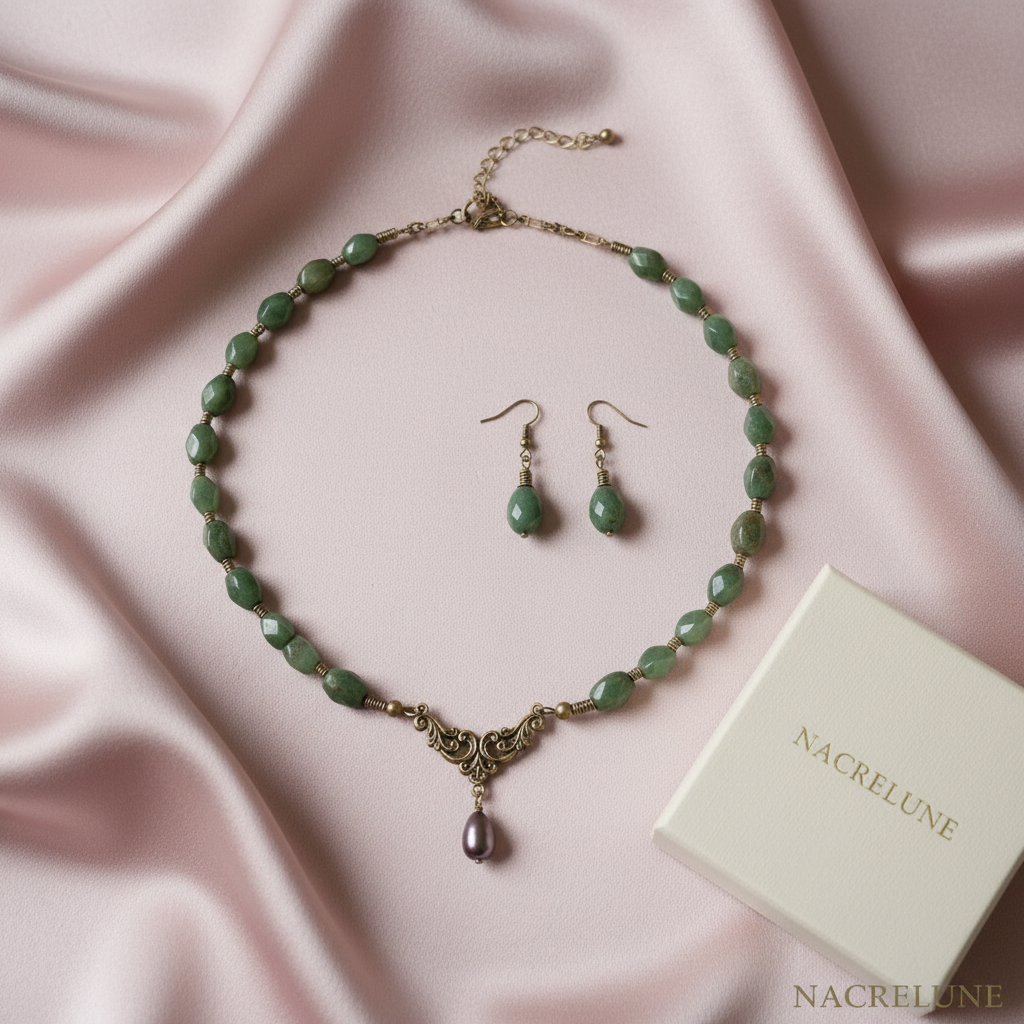 Parure en perles de jaspes verts nacrelune.com parure