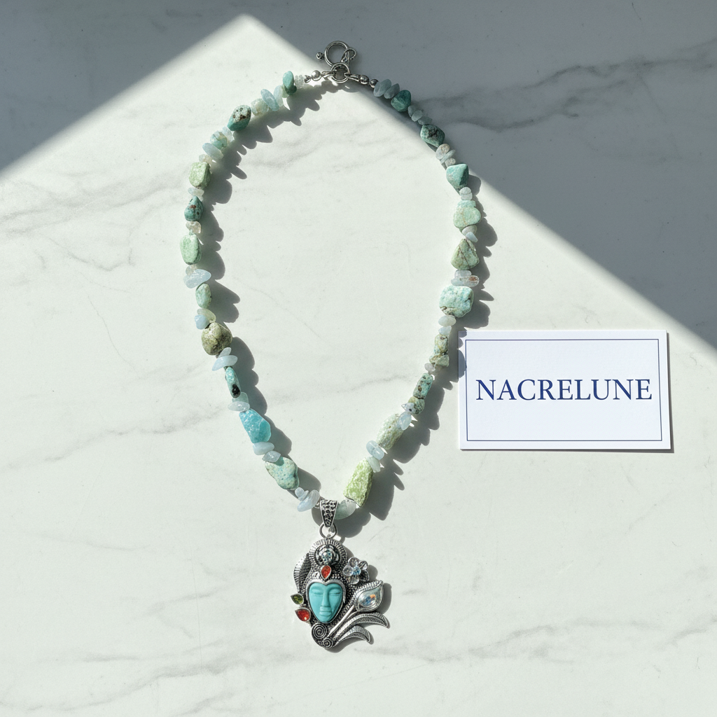 Collier visage en pierres naturelles NACRELUNE