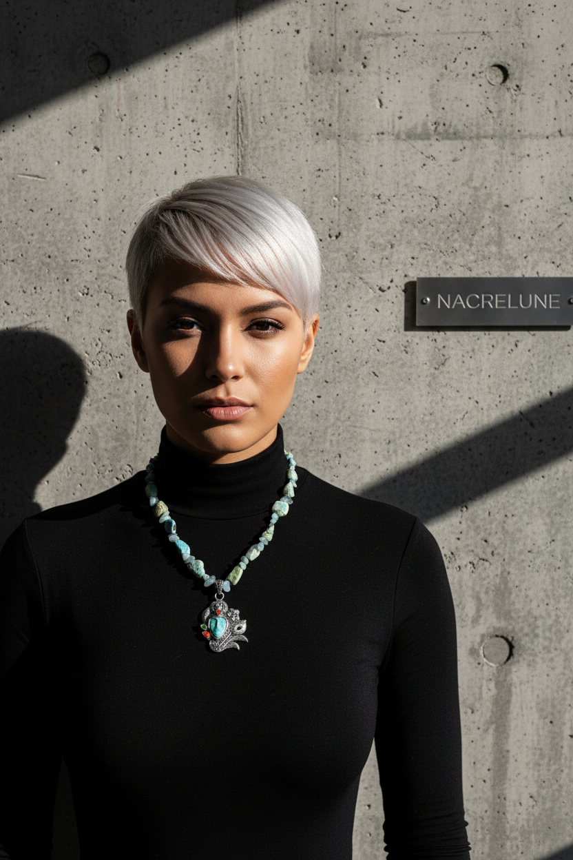 Collier visage en pierres naturelles NACRELUNE