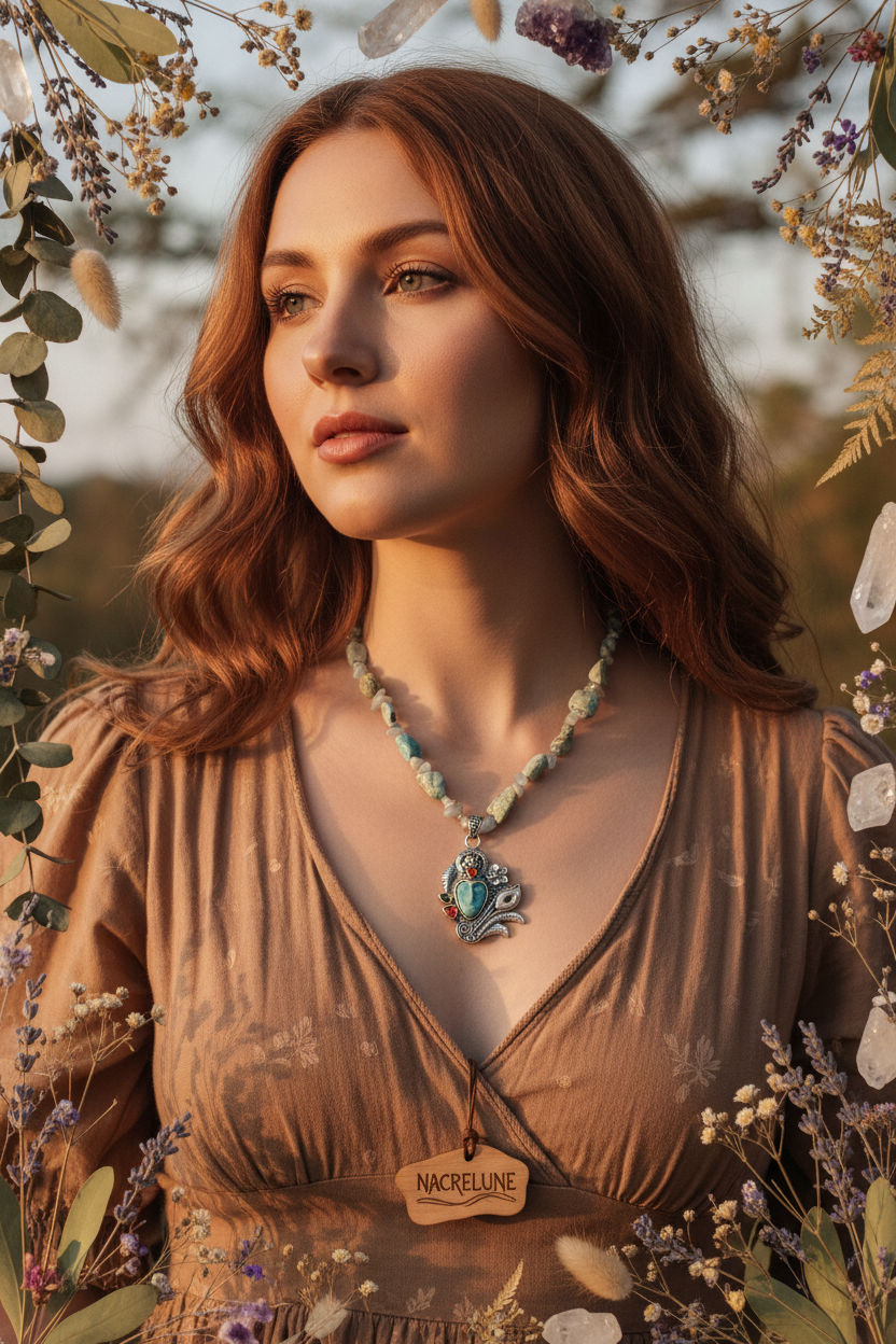 Collier visage en pierres naturelles NACRELUNE