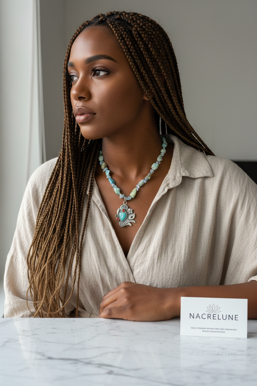 Collier visage en pierres naturelles NACRELUNE