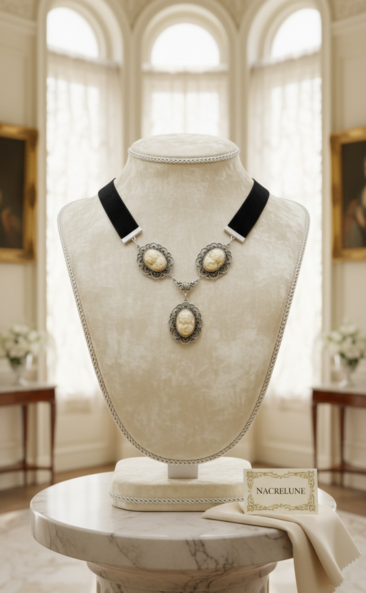 Collier Ruban Satin & 3 Camées Jeunes Filles | NACRELUNE Jaune nacrelune.com collier