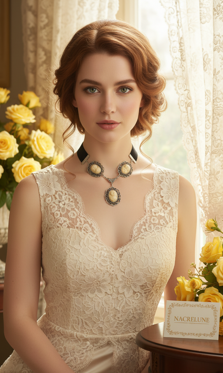 Collier Ruban Satin & 3 Camées Jeunes Filles | NACRELUNE nacrelune.com collier