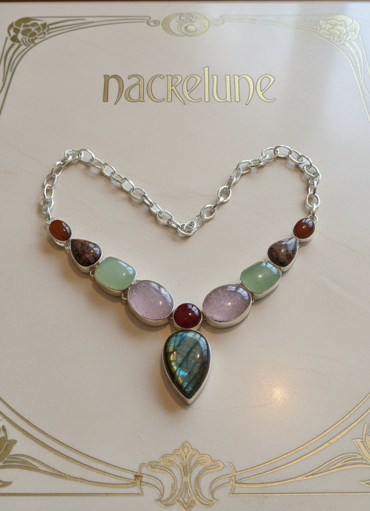 Collier Argent 925 & Pierres Fines - Labradorite, Agate, Amethyste & Grenat | NACRELUNE NACRELUNE collier