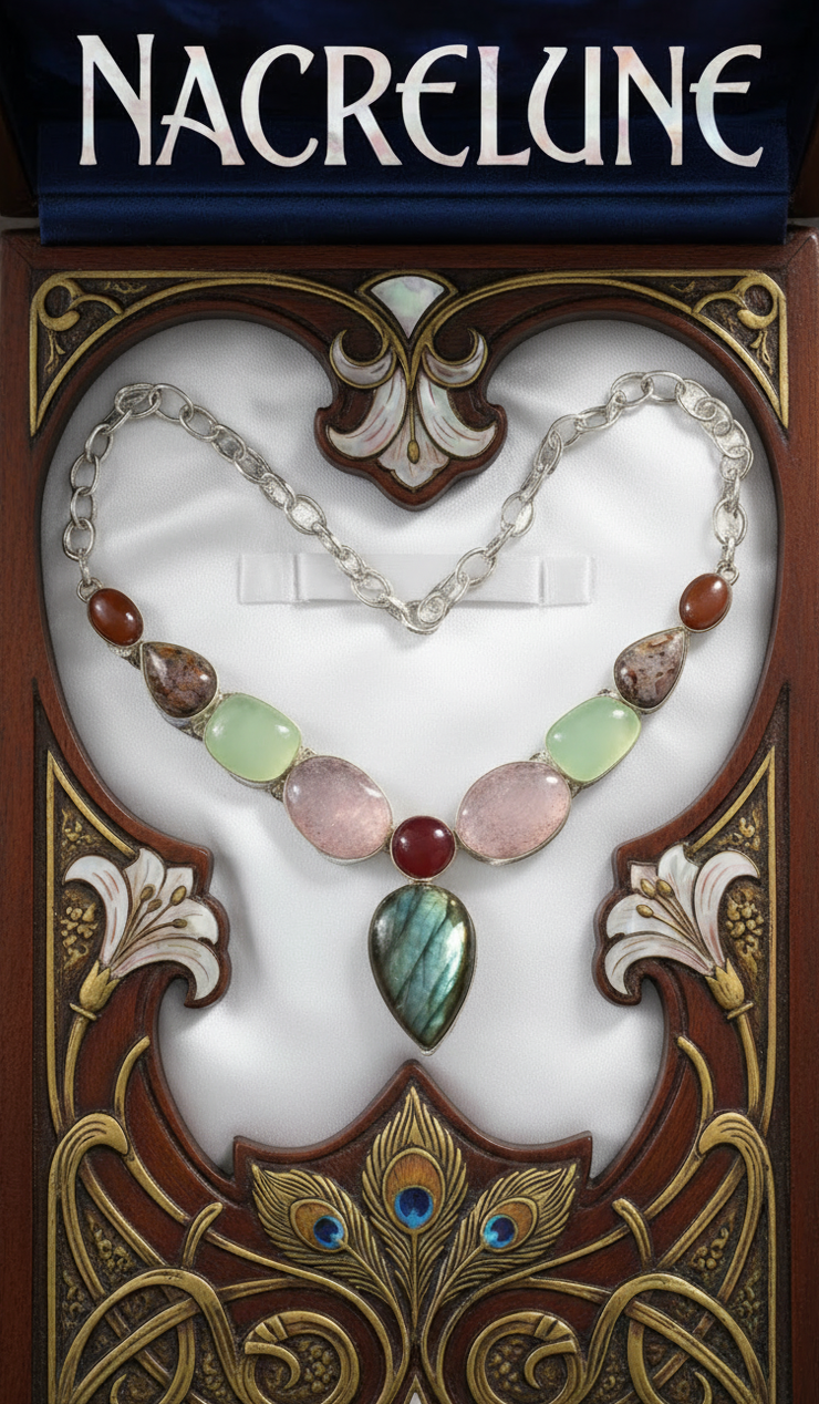 Collier Argent 925 & Pierres Fines - Labradorite, Agate, Amethyste & Grenat | NACRELUNE NACRELUNE collier