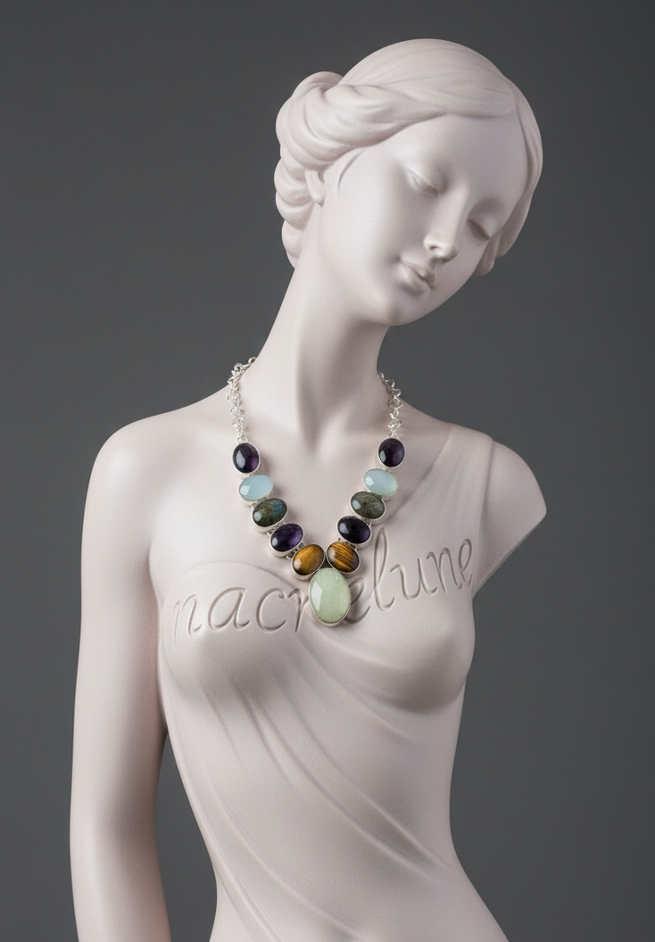 Collier Argent 925 & Pierres Fines - Opalite, Amethyste, Labradorite & Oeil du Tigre | NACRELUNE NACRELUNE collier